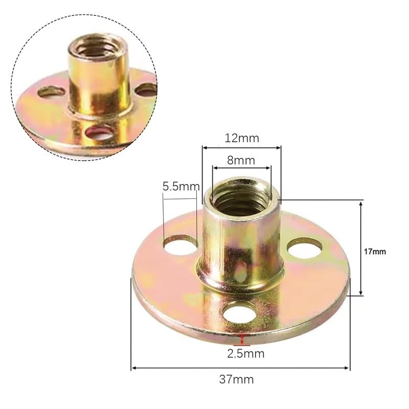 10Pcs Carbon Steel T-Nuts,Thread Insert Tee Nuts,M8 Hole Tee Nuts,Round