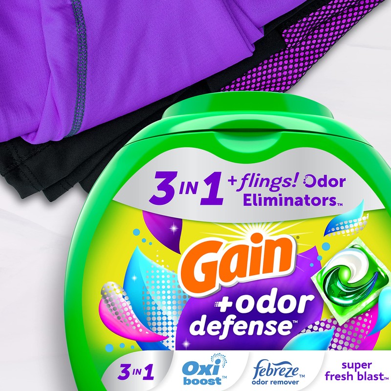Gain Flings Laundry Detergent Pacs with Odor Defense, 76 Count,