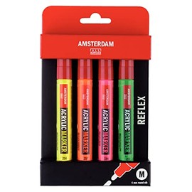 Amsterdam Acrylmarker-Set | Reflex Set mit 4 Neonfarben | vielseitig einsetzbare, permanente Malstifte mit mittlerer Rundspitze
