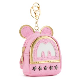 WOZEAH Mini Backpack Keychain for Women,Cute Cartoon Pouch Coin Purse with Zipper for Key Card Lipstick Headset Cosmetics Bag（M Pink）