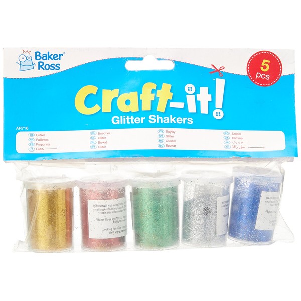 Baker Ross Glitter Shakers - Pack of 5, Craft Essentials