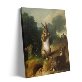 Vintage Easter Bunny Canvas Wall Art, Beautiful Rabbit Pictures Print, Vintage Bunny Springtime Decor Print Oil Painting Framed Wall Decor for Nursery, Farmhouse and Living Room 24x30inch