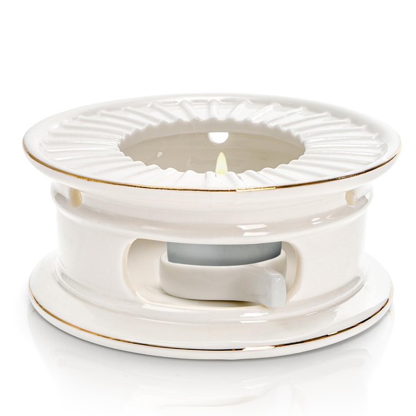 Nagpew Ceramic Teapot Warmer, Gold Rim Teapot Heater with Candle