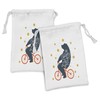 Lunarable Bicycle Fabric Pouch Set of 2, Silhouette of a
