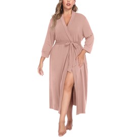 IN'VOLAND Womens Plus Size Kimono Robes Long Knit Bathrobe V Neck Ladies Loungewear Lightweight Soft Sleepwear 1X