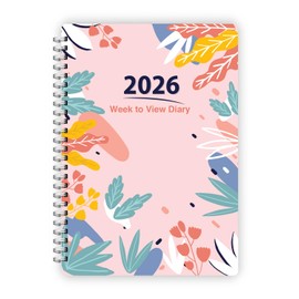 2026 Diary A5 Week to View Starts 1st Jan 2026 until 31st December 2026 (Blue Leaf - Pack of 2)