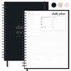 Undated Daily Planner with Hourly Schedule 8.5" x 11" Letter Size Pages - Full Page A Day, 6-Month Goal Planner, Monthly Agenda, To Do List, 2025 2026 Calendar, Time Blocking - Aesthetic Black Hardcover Spiral Notebook 210 Pages 100gsm Paper