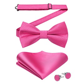 Enlision Bow Ties for Men Pink Pre-tied Wedding Bow Tie and Pocket Square Cufflinks Set Solid Color BowTie Handkerchief for Party