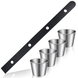 Sunnychicc 1 Set 5 ft Shot Board with 4 Stainless Steel Shot Glass Set 4 Person Drinking Retro Vintage Rustic Wood Drinking Board for Vacations Weddings Bar Family Gathering Celebrations Party (Black)