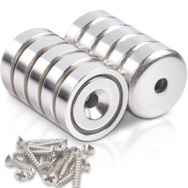 Pack of 10 Neodymium Magnets with Hole Neodymium Magnets Extra Strong 6 kg Force 16 x 5 mm with Hole and Capsule, Countersunk Pot Magnet with Screws Strong Magnets for Kitchen Fridge, Bathroom,