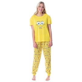 INTIMO Nickelodeon Spongebob Squarepants Womens' Faces 2 Piece Jogger Pajama Set (Medium) Yellow