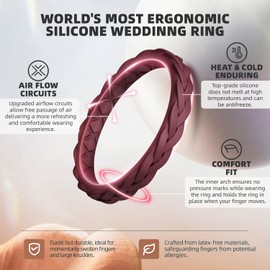 Egnaro Silicone Ring Women, Stackable Braided Rings for Women, Breathable Inner Arc Rubber Rings Women, Unique Design Silicone Wedding Bands Women