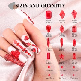 3220Pcs Red Glass Nail Rhinestones 120Pcs Multi Shapes Flatback Gems Crystal + 3100Pcs 1.5-4mm Round Beads, Manicure Diomand Jewelry Gemstones for Nail Design Makeup Acrylic Nails Decoration