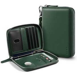 VULKIT - Soporte para pasaporte para viaje con ranura para Airtag, piel de napa premium, bloqueo RFID, cierre de cierre con correa para muñeca, organizador de documentos de viaje, Oliva Napa, Slim