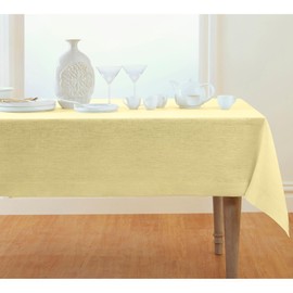 Solino Home Linen Tablecloth 60 x 90 Inch - 100% Pure Linen Chambray Yellow Table Cloth for Rectangular Tables - Athena, Machine Washable Cloth Tablecloth for Summer