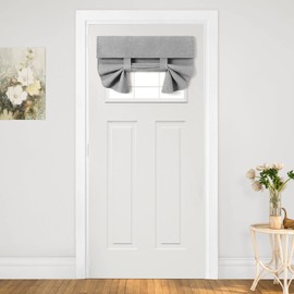 HOMEIDEAS Blackout Linen French Door Curtains, Privacy Small Door Window Curtains, Modern Farmhouse Covering Decor with Tie Up, Light Grey, 26 X 20 Inch, 1 Panel