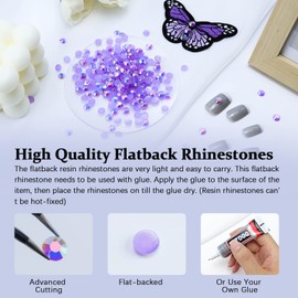 Briskbloom 2000PCS 4mm Resin Flatback Rhinestone, Light Purple/Violet AB Color Flatback Jelly Resin Rhinestones for Mugs, Bottles, Tumblers, Craft Decoration, Loose Bling Glitter Diamond Stone
