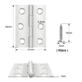 Yeepeo Pack of 10 Hinges Foldable 44 mm × 31 mm, Stainless Steel Hinge Piano Hinge Hinges Small Hinge Hinge Door Hinge for Doors Windows Cabinets with 60 Screws