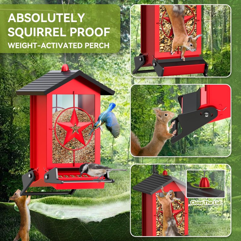 Squirrel Proof Bird Feeder for Outdoors Hanging, Metal Wild Bird