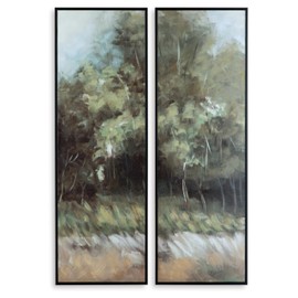 Signature Design by Ashley Dansot Modern Rectangular Hand-painted Wrapped Canvas Wall Art 16 x 48 Inches, Set of 2, Green & Light Brown
