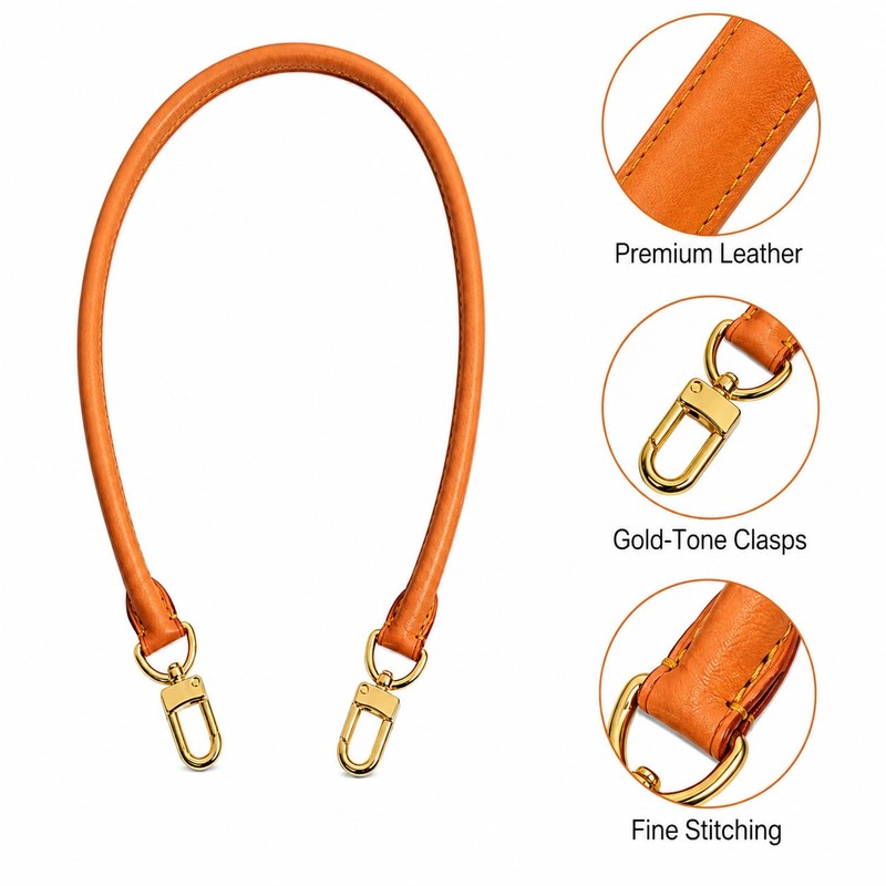 Genuine Leather Short Shoulder Strap Replacement, Brown Rolled Handle Compatible