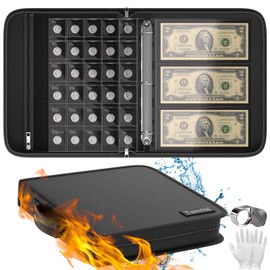 Fireproof Coin Collection Book Holder with Handle, [Upgraded Fireproof Zipper], 300 Coins Pockets and 36 Sleeves Money Collection Album, Collector Binder Organizer for Coin Currency Collection