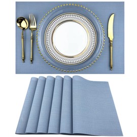 WAZAIGUR Placemats,Easy to Clean Crisscross Woven Vinyl Place Mats Durable Non-Slip Heat Resistant Table Mats,Placemats for Kitchen Table (Nattier Blue, 6)
