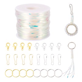 Pandahall 27.34 Yards Flat White Plastic String Lacing Cord with Split Key Rings Lobster Clasps Keychain Clasp Glitter Gimp String Lanyard Weaving Kit for Keychain Bracelets Jewelry Making DIY Craft