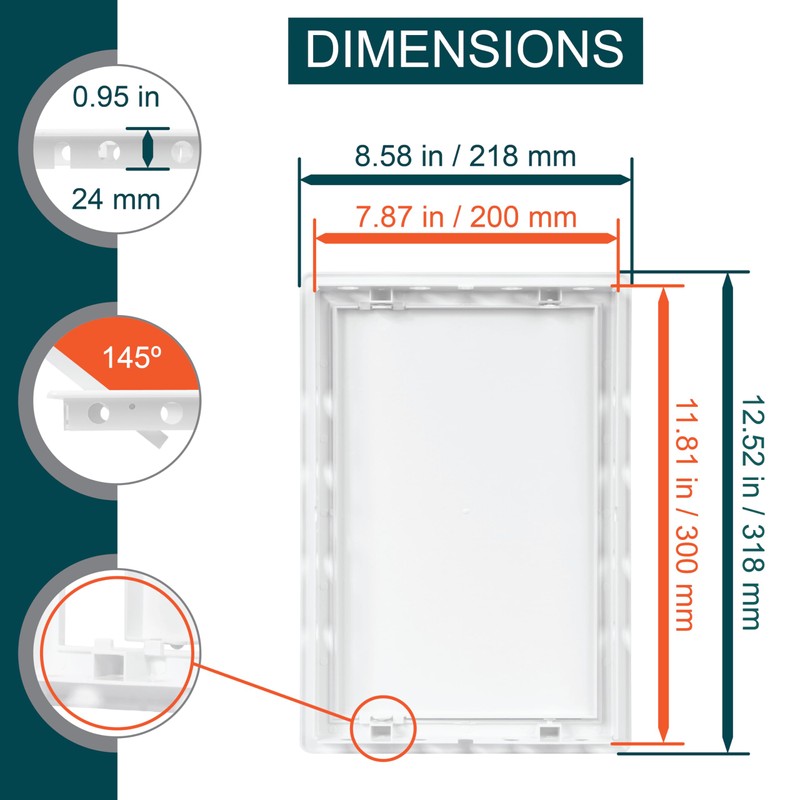 8" x 12" White Plastic Access Panel. Service Shaft Door