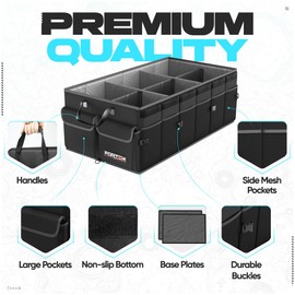 FORTEM FORTEM Car Trunk Organizer, Collapsible Multi Compartment SUV Organizer, Foldable Storage for Car Accessories for Women Men, 600D Oxford, Non Slip Bottom, Securing Straps, Soft Cover (85L)