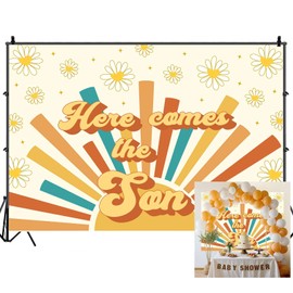 Here Comes The Son Baby Shower Backdrops for Photoshoot, Boho Sun Sunshine Picture Party Decorations Wall Backdrop for Photography Decor Banner, Photographic Studio Photo Backgrounds 7X5 FT