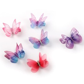 Liasun Paquete de 6 pinzas para el pelo de mariposa de organza coloridas 3D, alas de hada de gasa, clips envueltos en cinta, accesorios para el cabello (Multicolor4)