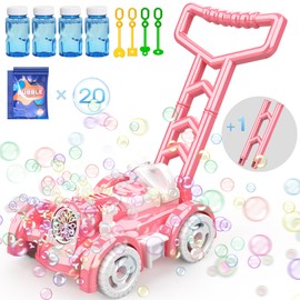 2024 New Models Bubble Lawn Mower Toddler Toys - Bubble Machine Summer Outdoor Toys, Automatic Bubble Mover Push Toy for Age 3+ Year Old Preschool Baby Boys Girls Birthday Gifts (Pink)