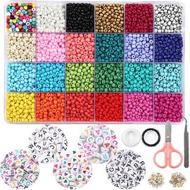 Cuentas para Pulseras, 7500 kit para Hacer Pulseras Cuentas Pulseras Kit de Cuentas, Letras para Pulsera Cuentas para Hacer Pulseras y Collares con 20 Metros de Cuerda, Pinzas y Tijeras Pequeñas, Cuentas de Letras Cuentas para Bisuteria Regalo para Nino A