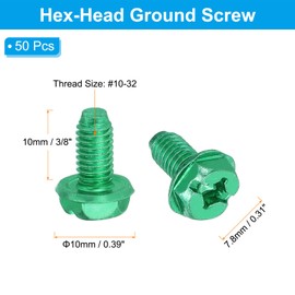 PATIKIL 10-32 x 3/8 Inch Hex Washer Head Grounding Screws, 50 Pack Green Ground Hex Flanged Head for Electrical Junction Boxes, Metal Outlet and Switch Boxes