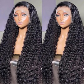 ANLILI 13x6 Deep Wave Lace Front Wigs Human Hair Wig 200% Density Deep Wave Frontal Wigs Human Hair HD Lace Front Wigs for Black Women Deep Curly Wave Lace Front Wig Glueless Wig Baby Hair 22 Inch