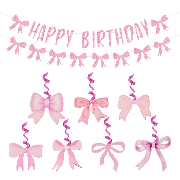 1 Piece Of Bow Birthday Flag And 6 Pieces Of