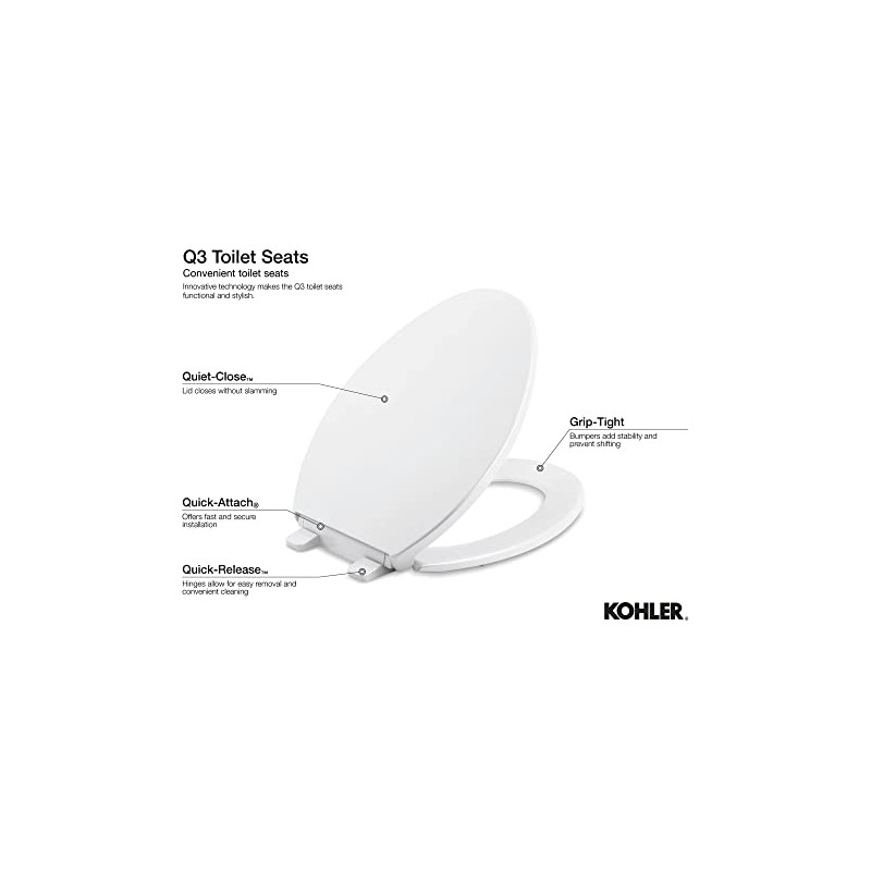 KOHLER K-4008-V10 Reveal Quiet Close Toilet Seat with Grip Tight