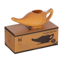 HealthGoodsAU - Crackle Pattern Orange Ceramic Neti Pot for Nasal Cleansing