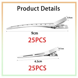 Jotia 50Pcs 4.5cm 9cm Duckbill Mouth Clips Alligator Clips, Duck Bill Hair Clips Metal Alligator Curl Clips with Holes, Duck Bill Clips Hairdressing Salon Hair Grip with Storage Case