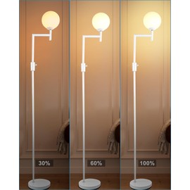 Lightdot 64Inch Dimmable White Floor Lamp, Industrial Farmhouse Globe Standing Lamps with 3000K Warmwhite Bulb Included, Mid Century Modern Floor Lamp for Living Room Bedroom Reading