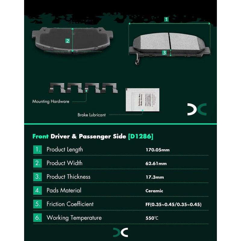 SCITOO D1286 Front Ceramic Brake Pads Sets Fit For Nissan