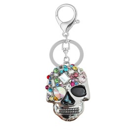 AJRUIER Skull Key Ring, 3D Women's Novelty Creative Skull Creative Novelty Bling Multicoloured Crystal, silver