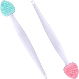 Winsyison 2pcs Silicone Lip Scrub Brush, Double-Sided Lip Exfoliator Brush for Dark Lips, Heart Shape Lip Scrubber Tool for Removing Dead Skin- Pink & Green