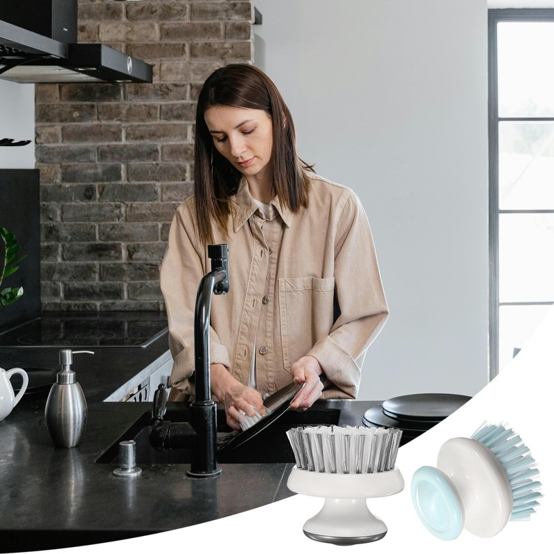 PATIKIL 2.7" x 2.5" Dish Brush with Handle, 2Pcs Ergonomic