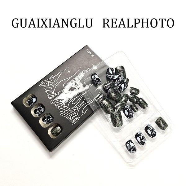 24PCS Halloween Press on Nails Short Square Fake Nails with