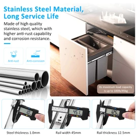 REGUDA Stainless Steel Drawer Slides Ball Bearing 3 Folds Full Extension Side Mount Cabinet Runners Glides Rails Track 100 Lbs Load 10 12 14 16 18 20 22 24 Inch (5 Pairs, 24 inch)
