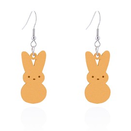 Easter Peep Earrings Colorful Wooden Bunny Rabbit Drop Dangle Earrings Spring Holiday Jewelry for Women (Orange)
