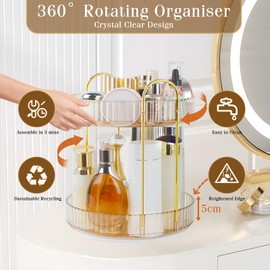 Boxalls Makeup Organiser Rotatable, 2 Tier Bathroom Organiser, 360 Degree Large Capacity Cosmetic Storage, Dressing Table Rotating Organiser Skincare Carousel (2 Layers, Amber)