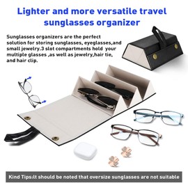 Travel Sunglasses Organizer, Portable Sunglasses Travel Case, Travel Glasses Case with 3 Slots,Travel Sunglasses Case for Multiple Pairs,Sunglass Travel Case for Women Men Leather Sunglass Travel Case